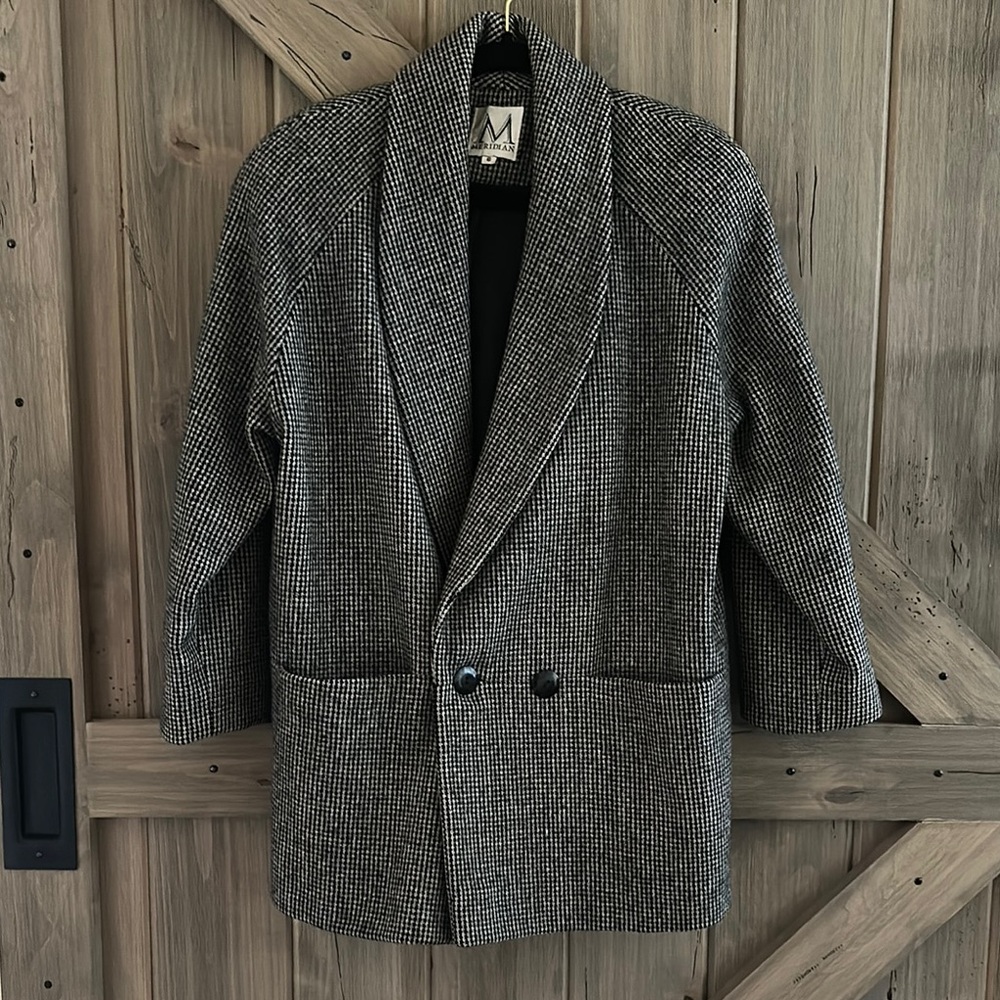 Vintage Meridian Black and Gray Houndstooth Blazer Women’s Size 6